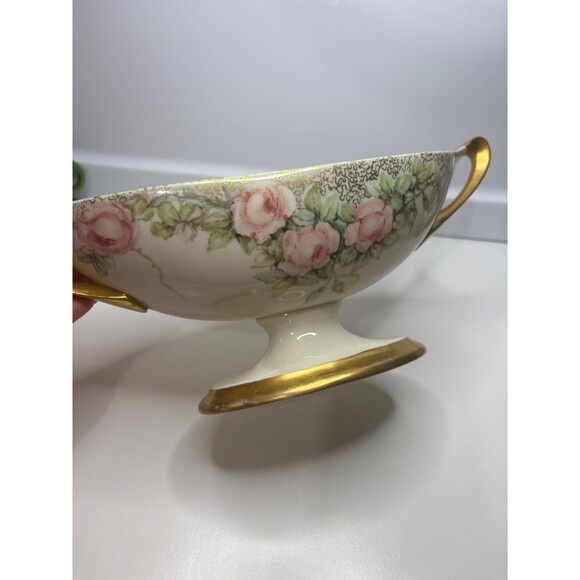 VTG BELLEEK Lenox Large Compote Center Piece Hand Painted ROSE 12in. GOLD TRIM - Picture 5 of 11